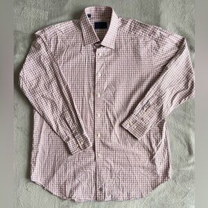 David Donahue Plaid Cotton Twill Dress Shirt Size 17.5
